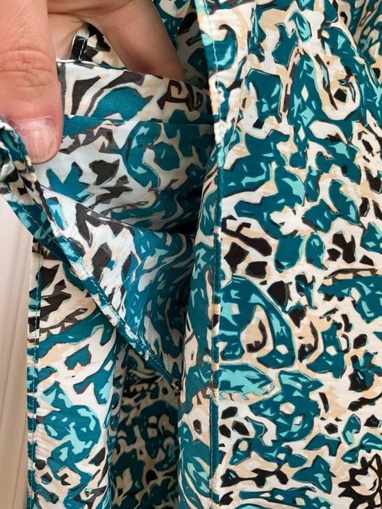 Chico's 3 Teal White Paisley Maxi Dress 24” by 50” v neck ruffle tiered travel - Picture 10 of 11